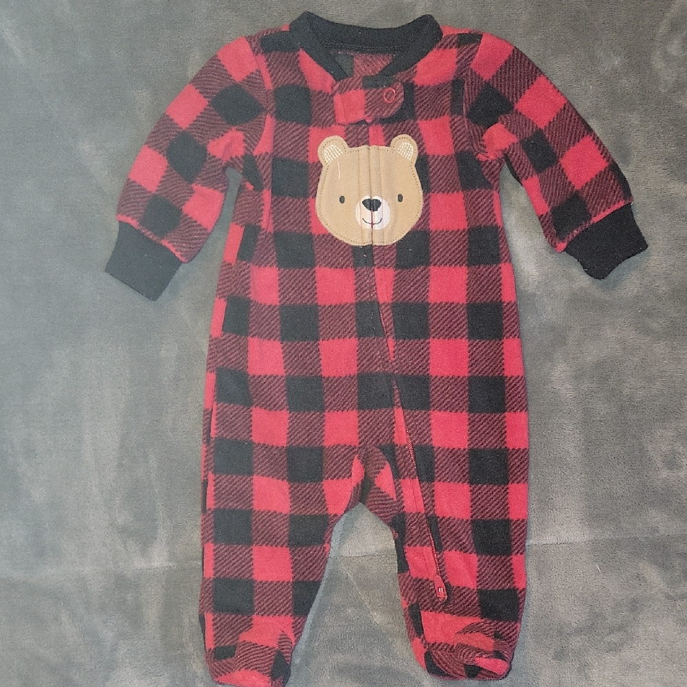 Carter's Red and Black Checkered Bear Footie